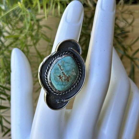 VTG Old Pawn‎ Native American Ring Size 5 Blue Royston Turquoise Stone Sterling - Picture 1 of 8